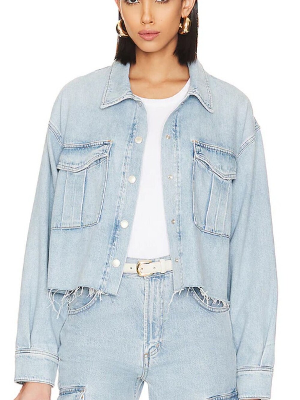 AGOLDE Cropped Raw-Hem Denim Jacket / Shacket